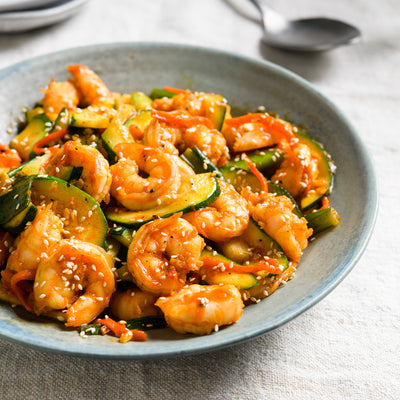 Spicy Korean-Style Shrimp with Zucchini and Scallions