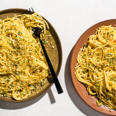 Spaghetti with Garlic, Oil and Lemon-Parmesan Breadcrumbs