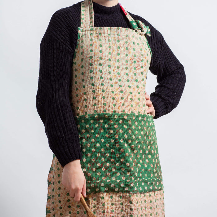 J. Catma Upcylcled Kantha Apron — Green & Yellow Colorway Housewares J. Catma 