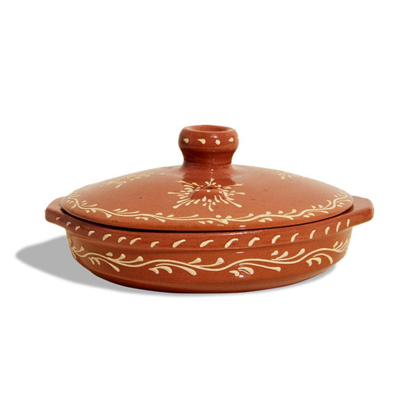 1960s Decorative Terracotta Lidded Clay Baker Casserole