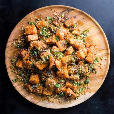 Spiced Sweet Potatoes with Cashews and Cilantro