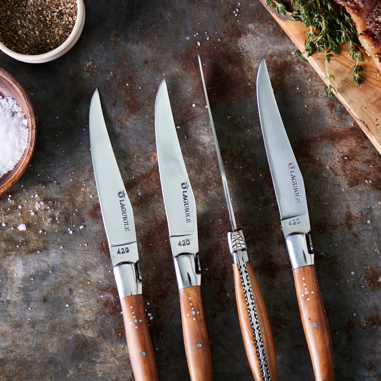 Au Nain Laguiole Olivewood Handle Steak Knives — Set of 4 Equipment French Home 