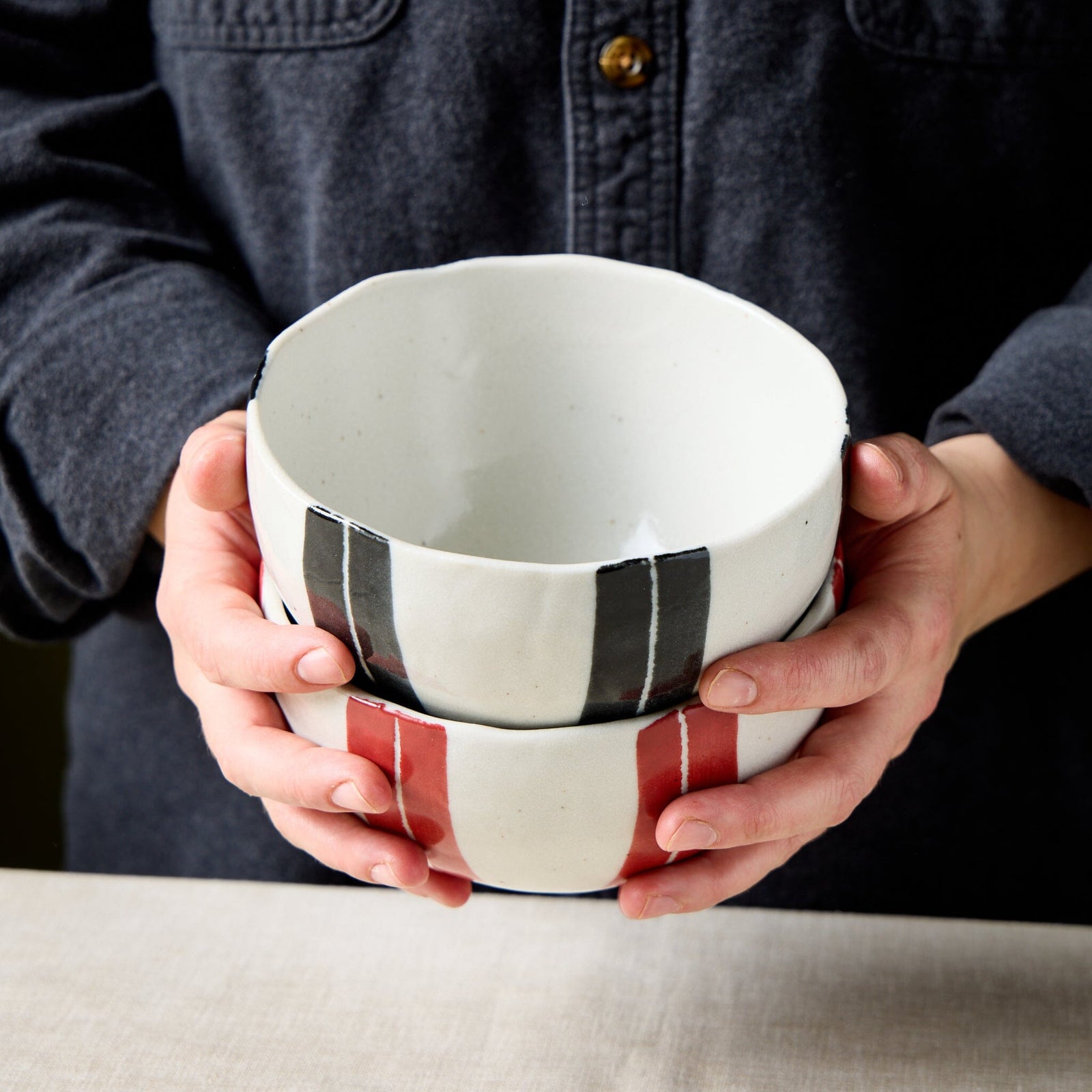 Awasaka Striped Rice Bowls – Set of 2 Tabletop Jewel Japan 