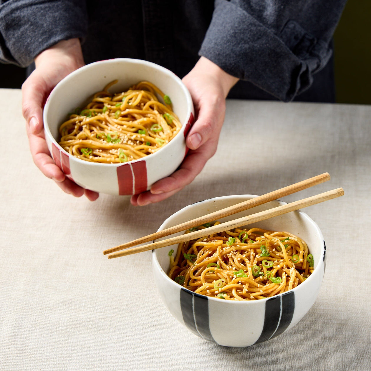 Awasaka Striped Rice Bowls – Set of 2 Tabletop Jewel Japan 