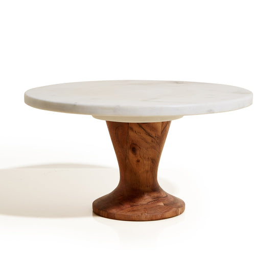 Be Home White Marble & Acacia Rotating Cake Stand Equipment Be Home 