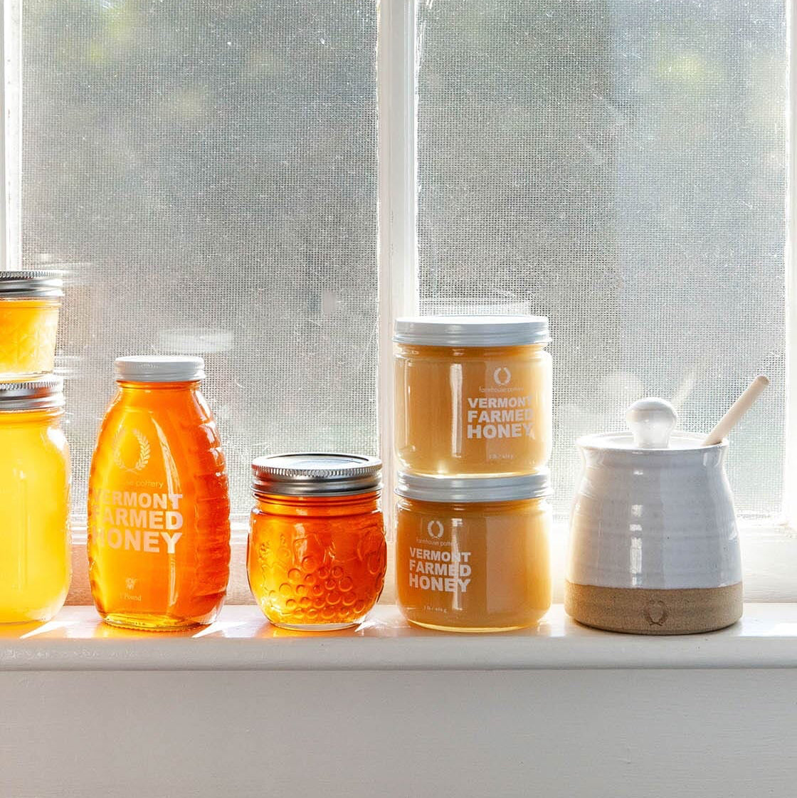 Beehive Honey Pot with Wooden Dipper Pottery Farmhouse Pottery 