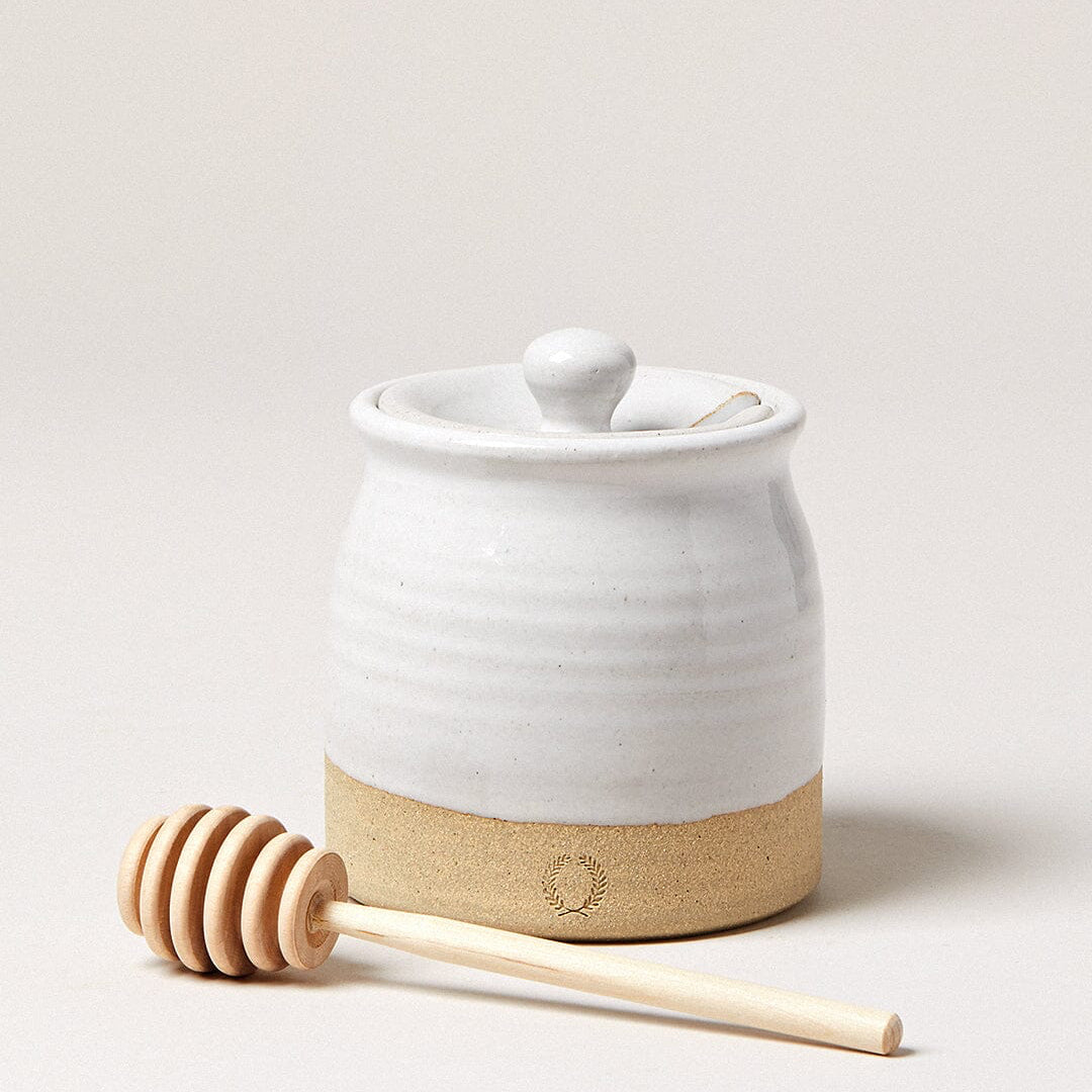 Beehive Honey Pot with Wooden Dipper Pottery Farmhouse Pottery 