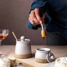 Beehive Honey Pot with Wooden Dipper Pottery Farmhouse Pottery 