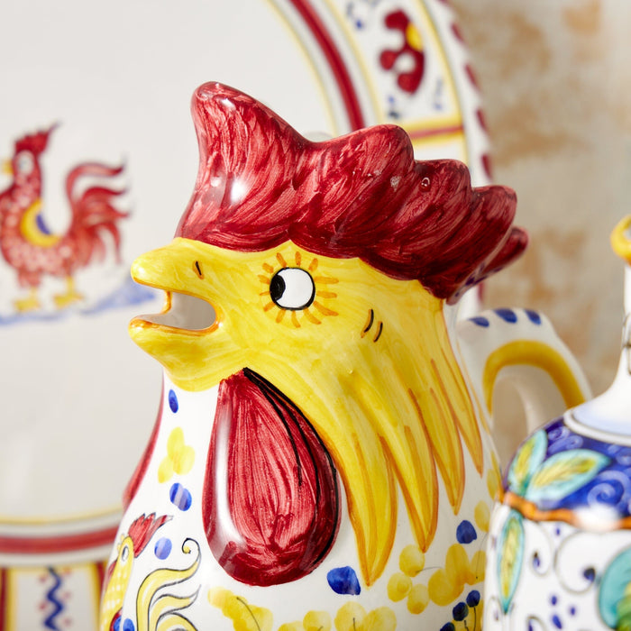 Handmade Deruta Italy Rooster Pitcher—1 Liter Mod Ceramics 
