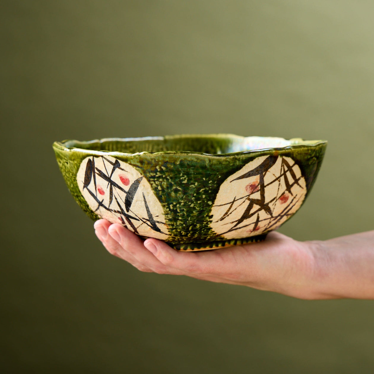 Kakumaka Green and White Squared Bowl Tabletop Jewel Japan 