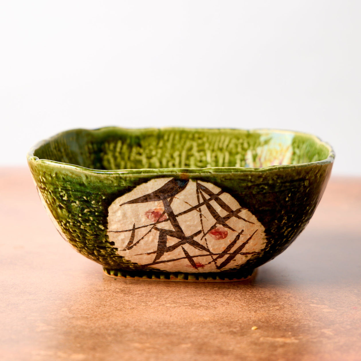 Kakumaka Green and White Squared Bowl Tabletop Jewel Japan 