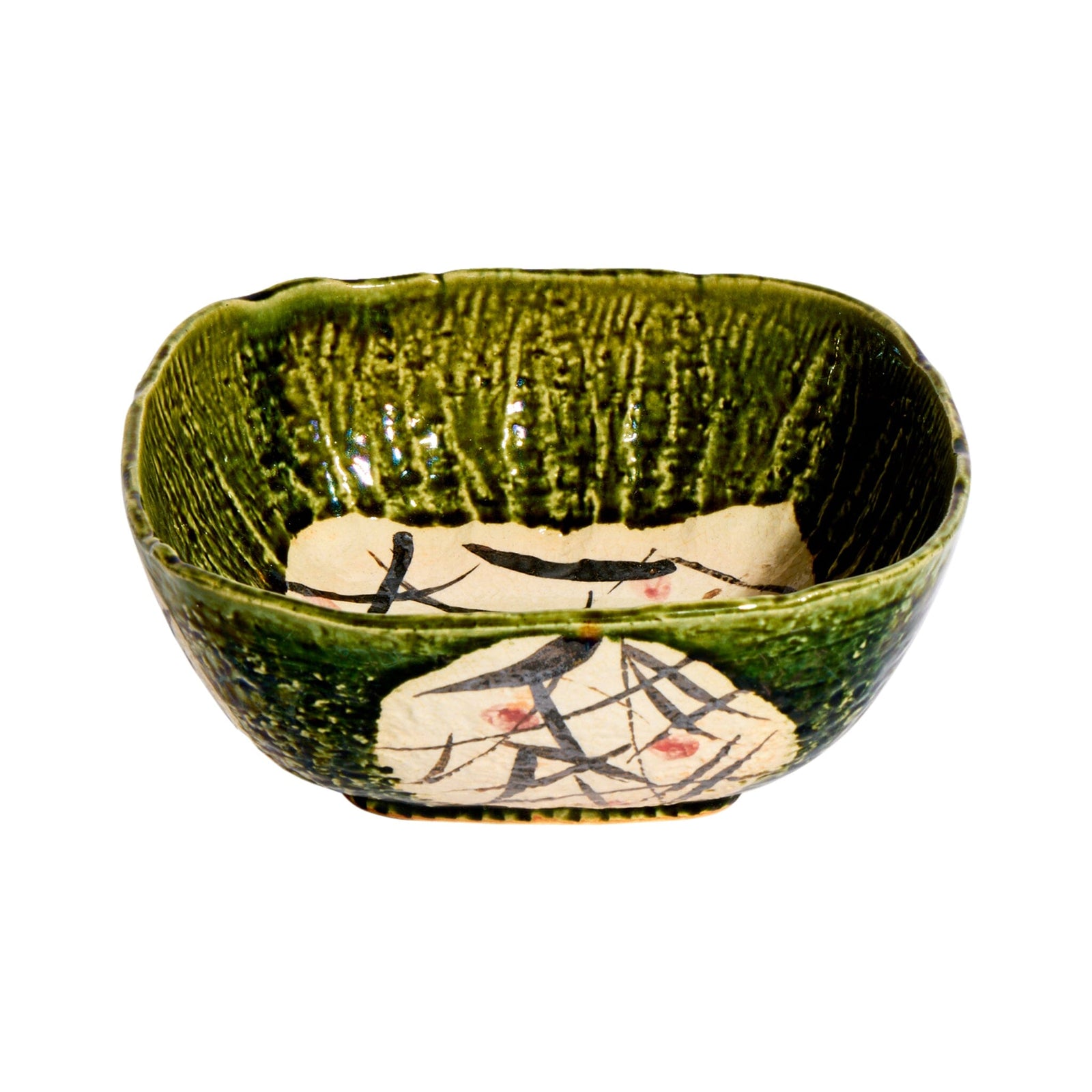 Kakumaka Green and White Squared Bowl Tabletop Jewel Japan 