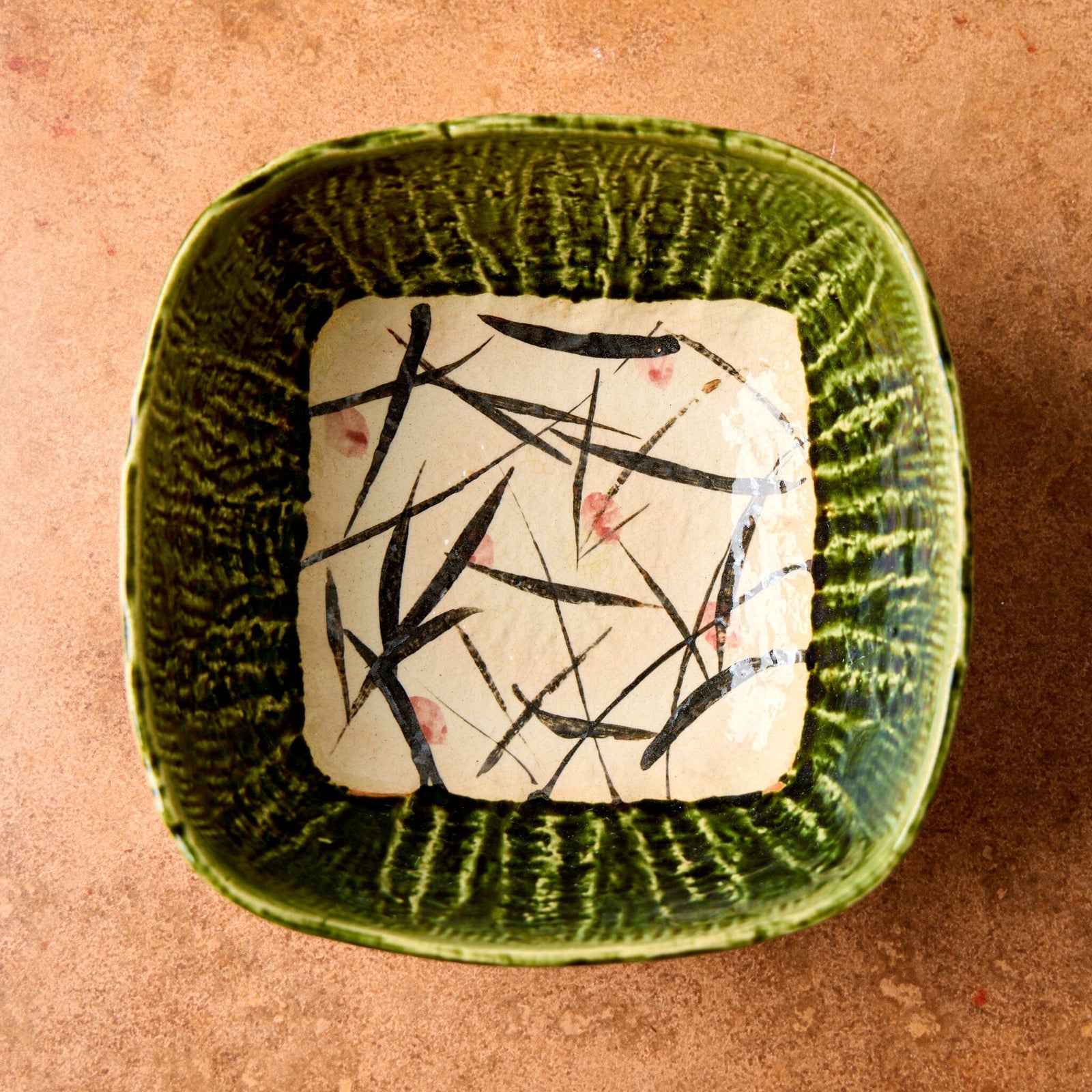 Kakumaka Green and White Squared Bowl Tabletop Jewel Japan 