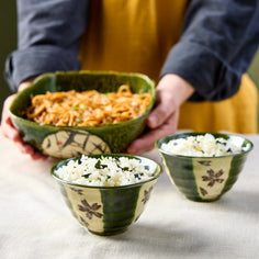 Kakumaka Green Leaf and Flower Bowl – Set of 2 Tabletop Jewel Japan 