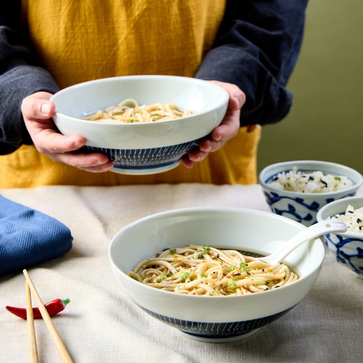 Kakumaka Indigo Noodle Bowl – Set of 2 Tabletop Jewel Japan 