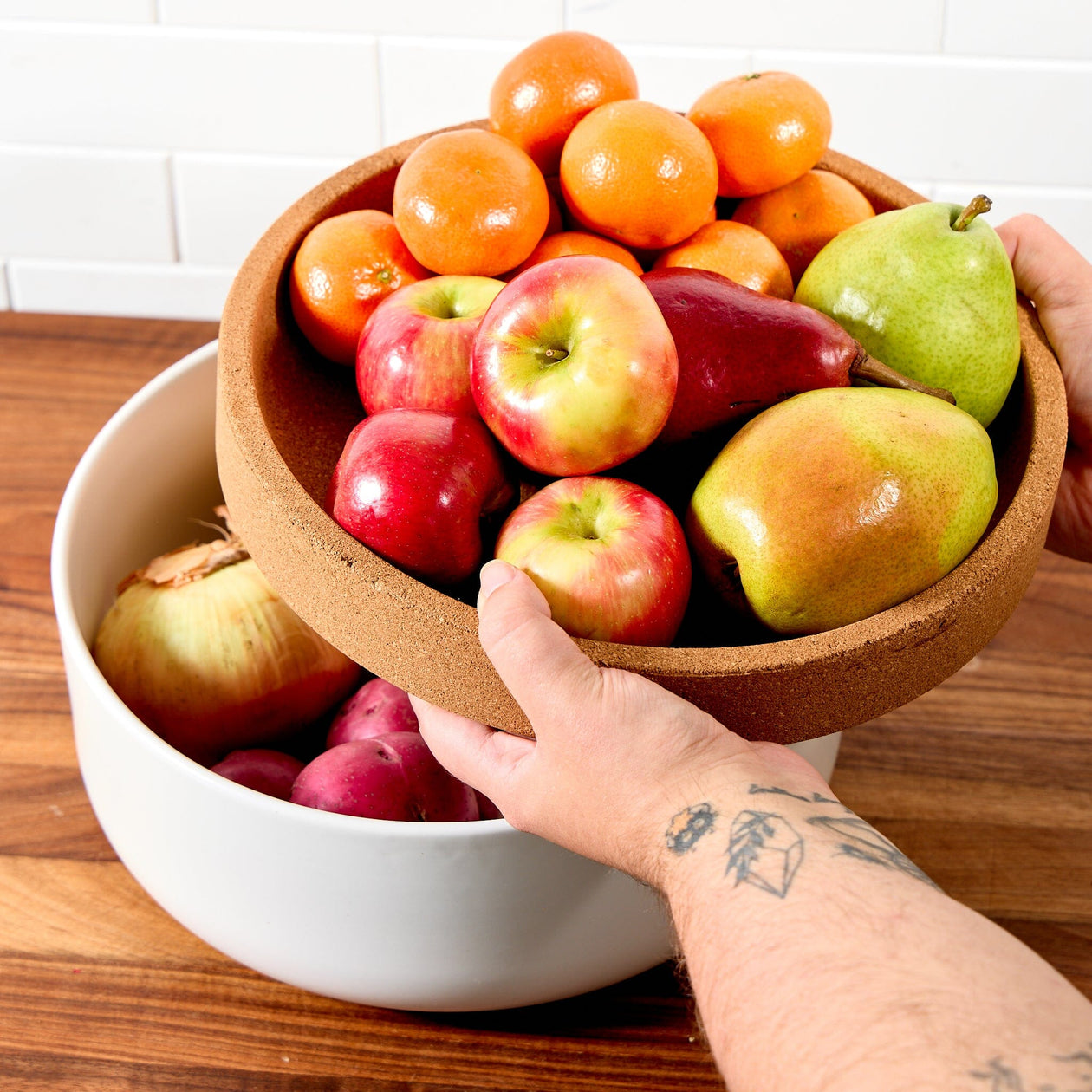 Kamenstein Ceramic and Cork Fruit Bowl Tabletop Lifetime Brands 