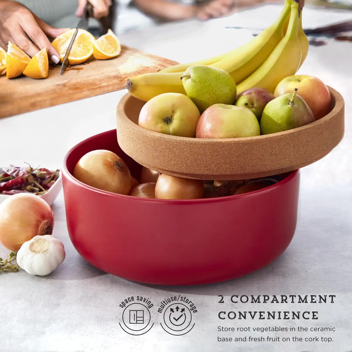 Kamenstein Ceramic and Cork Fruit Bowl Tabletop Lifetime Brands 