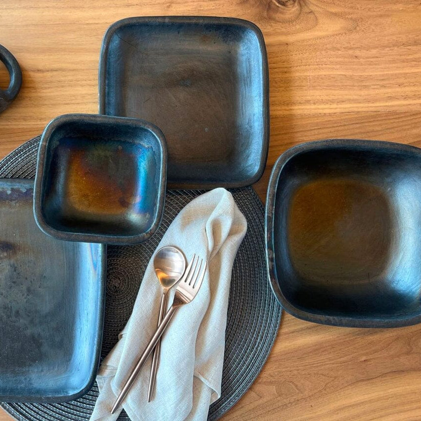 Longpi Pottery Square Bowl - Small Serving Platters Verve Culture 
