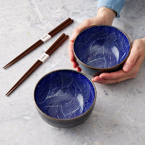 Miya Company Aranami Bowl with Chopsticks – Set of 2