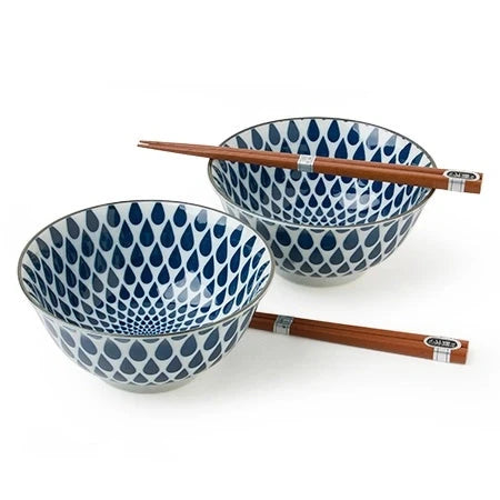 Miya Blue and White Rain Bowl Set of 2 Tabletop Miya Company 