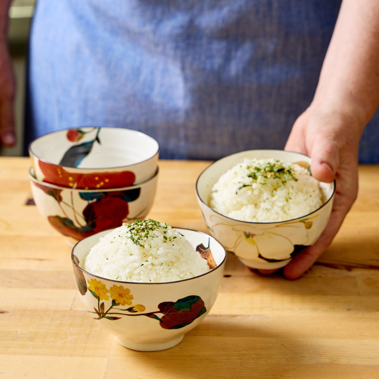 Miya Company Hana Floral Rice Bowl – Gift Set of 4 Tabletop Miya Company 