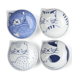 Miya Nekotori Cat Dishes – Set of 4 Tabletop Miya Company Cat Sauce Dishes - Set of 4 