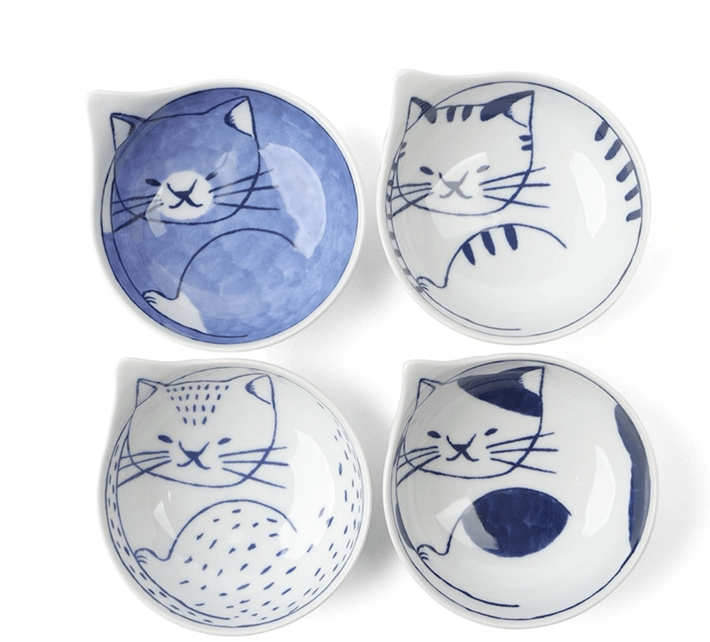 Miya Nekotori Cat Dishes – Set of 4 Tabletop Miya Company Cat Sauce Dishes - Set of 4 