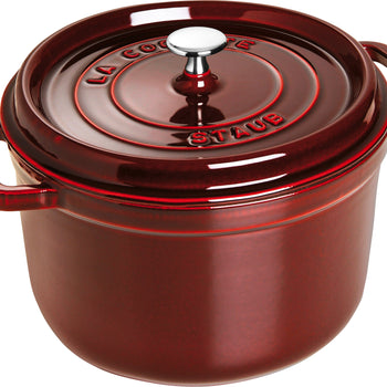 STAUB Cast Iron Set 4-pc, Stackable Space-Saving Cookware Set, Dutch Oven  with Universal Lid, Made in France, Grenadine 