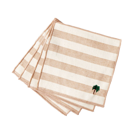 Torres Novas Striped Cocktail Napkins — Set of 4 Soft Goods Torres Novas Beige with Palm Tree 