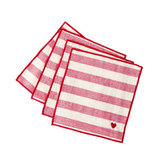 Torres Novas Striped Cocktail Napkins — Set of 4 Soft Goods Torres Novas Red with Heart 
