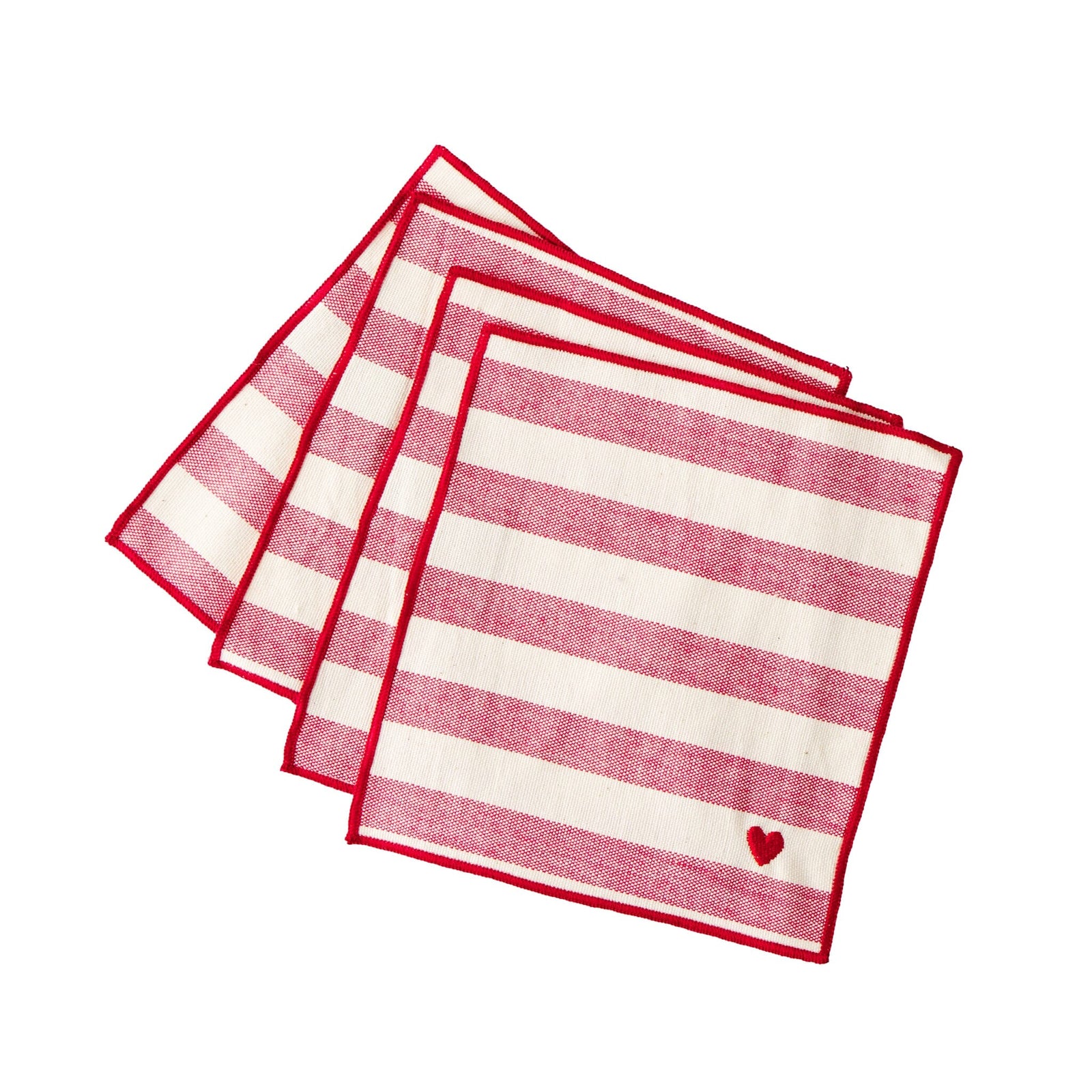Torres Novas Striped Cocktail Napkins — Set of 4 Soft Goods Torres Novas Red with Heart 
