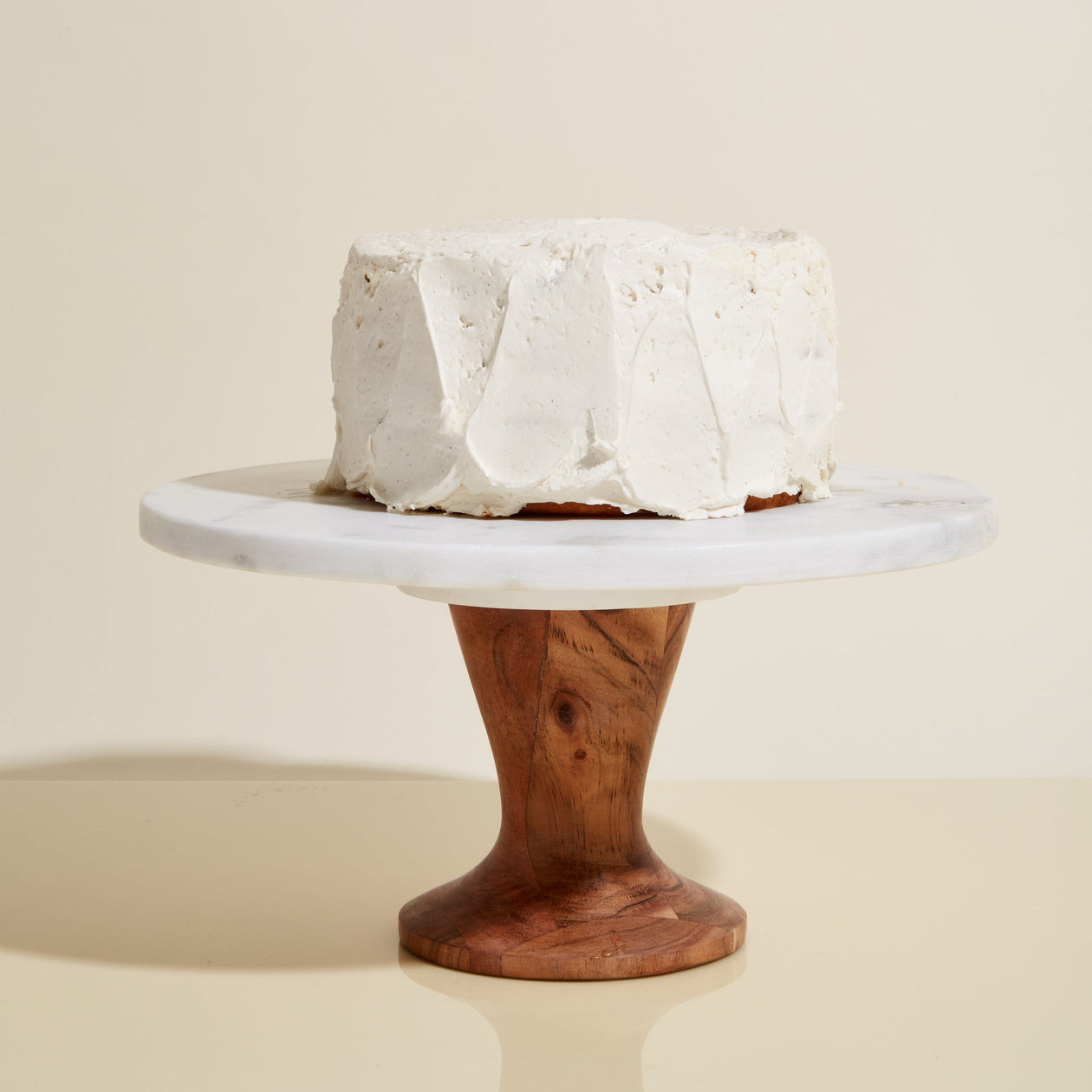 Be Home White Marble & Acacia Rotating Cake Stand Equipment Be Home 