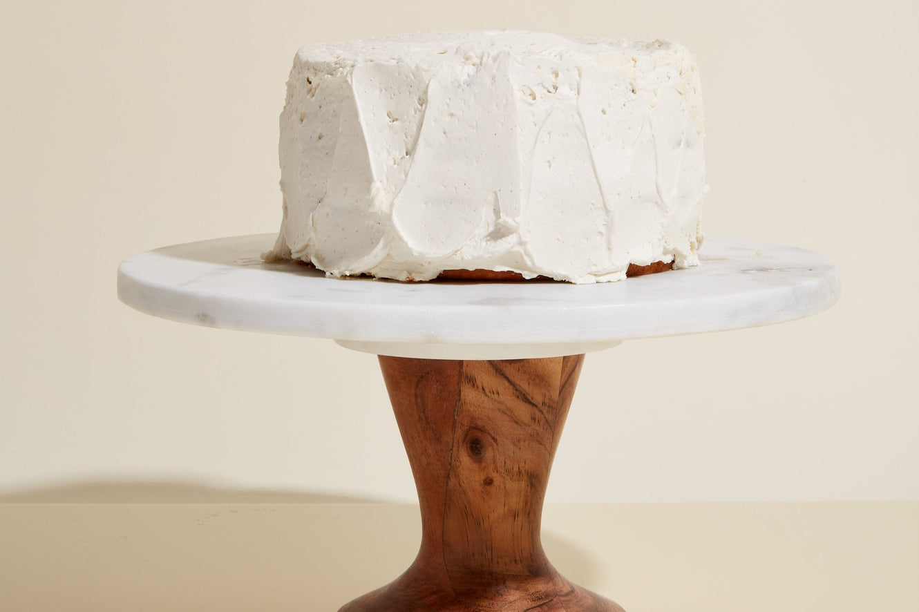 Be Home White Marble & Acacia Rotating Cake Stand