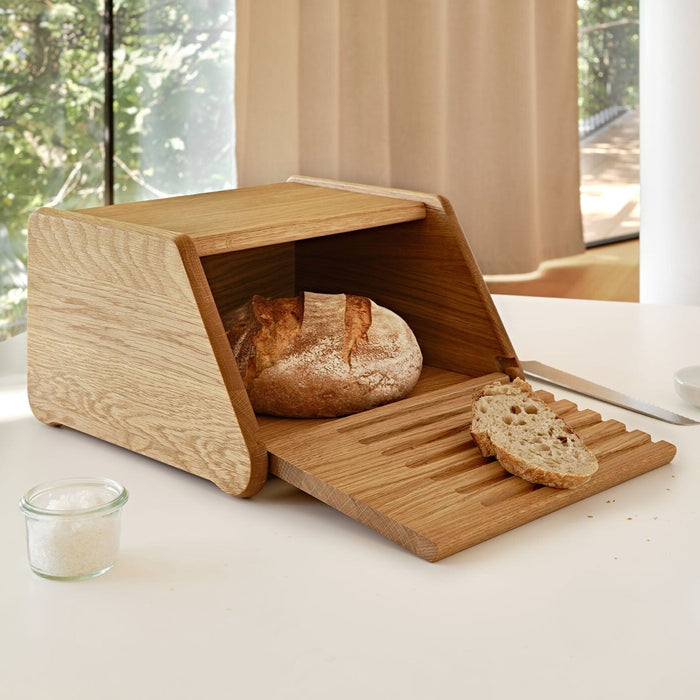 Breka Flat Top Bread Box with Removable Lid in European Oak