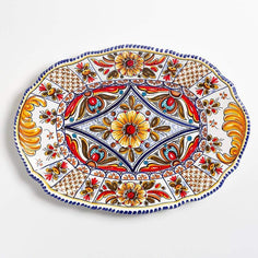 De La Cal Ceramics Multicolor Traditional Large Oval Platter Housewares From Spain 