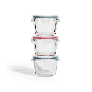 Genicook 3 PC Borosilicate Glass Container Set with Glass Lids and Silicone Wrap - Multicolor