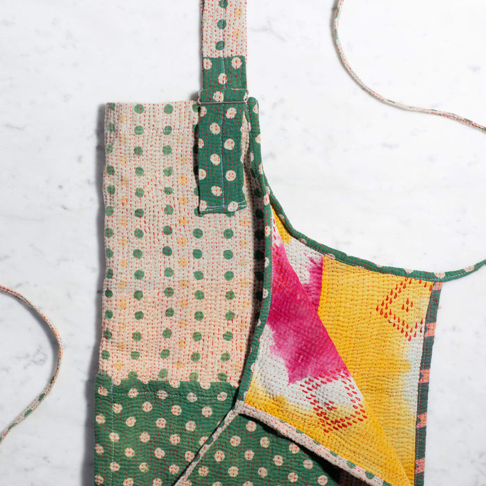 J. Catma Upcylcled Kantha Apron — Green & Yellow Colorway Housewares J. Catma 