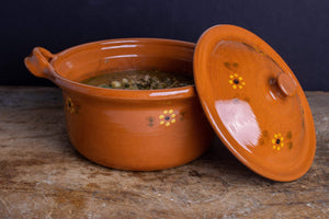 Mexican Terra Cotta Medium Lidded Cazuela Pot Equipment Ancient Cookware 