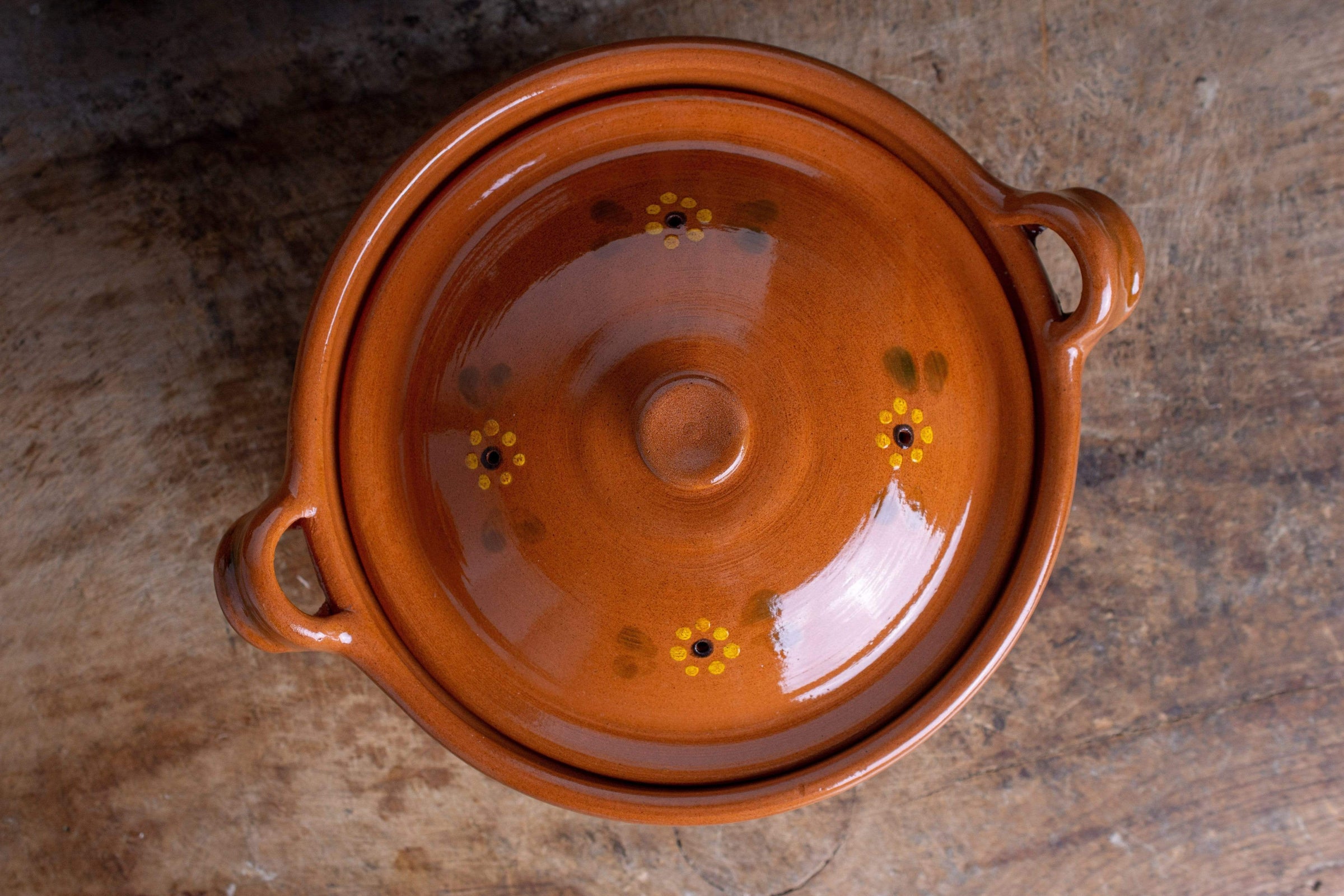 Mexican Terra Cotta Medium Lidded Cazuela Pot Equipment Ancient Cookware 