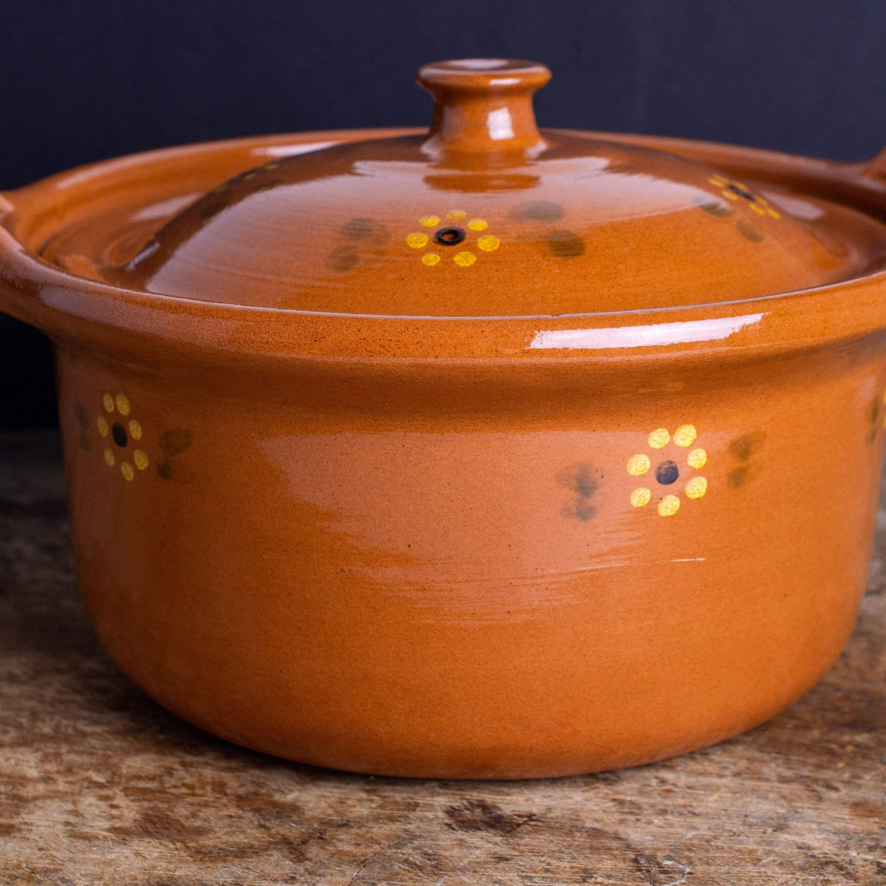 Mexican Terra Cotta Medium Lidded Cazuela Pot Equipment Ancient Cookware 