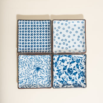 Miya Company Blue and White 5-inch Square Plate Set
