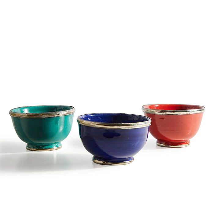 Moroccan Glazed Bowls with Silver Trim - Set of 3 Bowls Verve Culture 