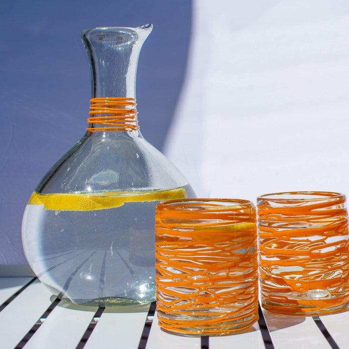 Verve Culture Handblown Swirl Glass Pitcher - Orange